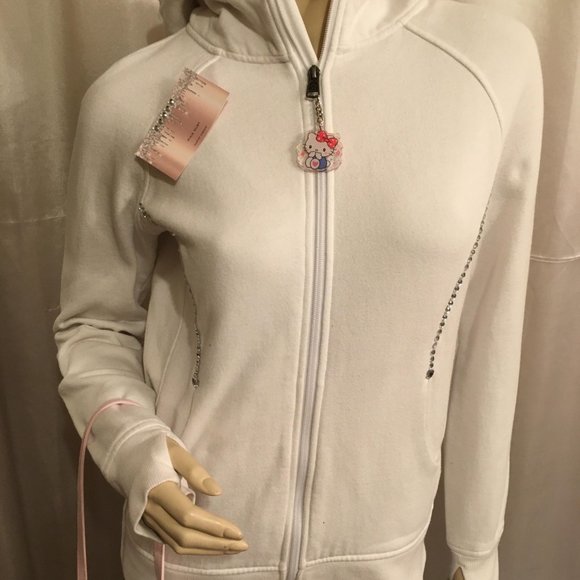 ADORABLE  y2k hoodie with hello kitty logo and crystal details! - Picture 4 of 15
